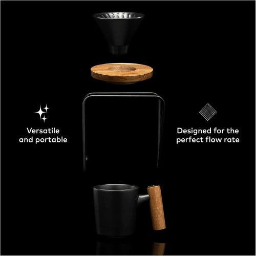  ChefWave Artisan Series Pour-Over Coffee Maker Set with Ceramic Cone, Wood Ring and Stainless Steel Stand, 1-2 Cup Personal Size - Bamboo Accents, Easy to Clean, BPA Free
