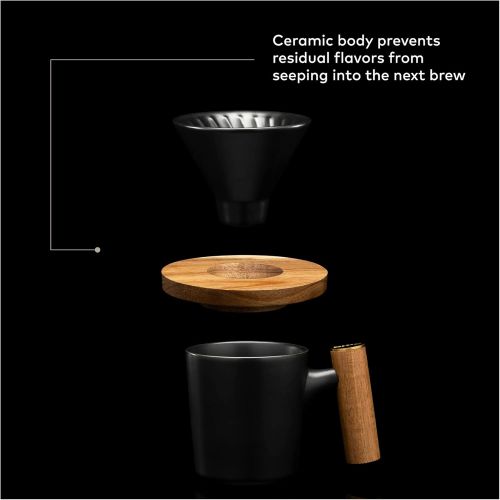  ChefWave Artisan Series Pour-Over Coffee Maker Set with Ceramic Cone, Wood Ring and Stainless Steel Stand, 1-2 Cup Personal Size - Bamboo Accents, Easy to Clean, BPA Free