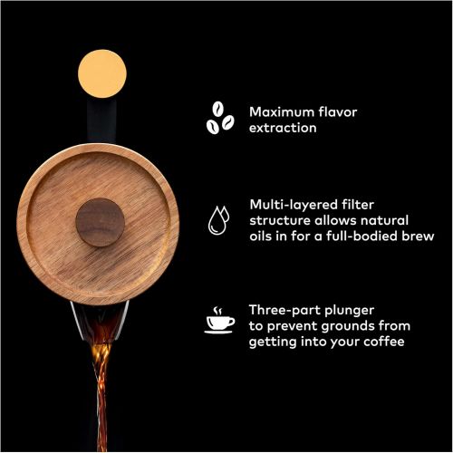  ChefWave Artisan Series Premium Quality French Press Coffee Maker Tea Brewer - Stainless Steel, Double Wall Thermal Insulated w/4 Filter Screens & Bamboo Wood Handle, 34 oz, for Ho