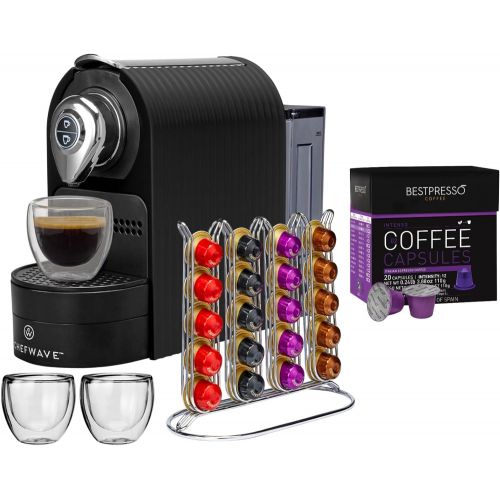  ChefWave Espresso Machine Compatible with Nespresso Capsules (Black) with 20-Count Intenso Dark Roast Coffee Capsules and Capsule Holder Bundle (2 Items)