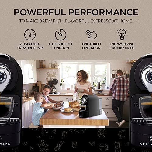  [아마존베스트]ChefWave Mini Espresso Machine - Nespresso Capsules Compatible - Programmable One-Touch 27 Oz. Water Tank, Premium Italian 20 Bar High Pressure Pump - 40 Pod Holder, 2 Double-Wall