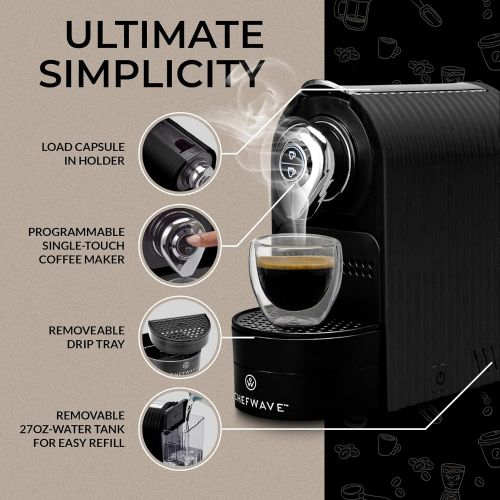  [아마존베스트]ChefWave Mini Espresso Machine - Nespresso Capsules Compatible - Programmable One-Touch 27 Oz. Water Tank, Premium Italian 20 Bar High Pressure Pump - 40 Pod Holder, 2 Double-Wall