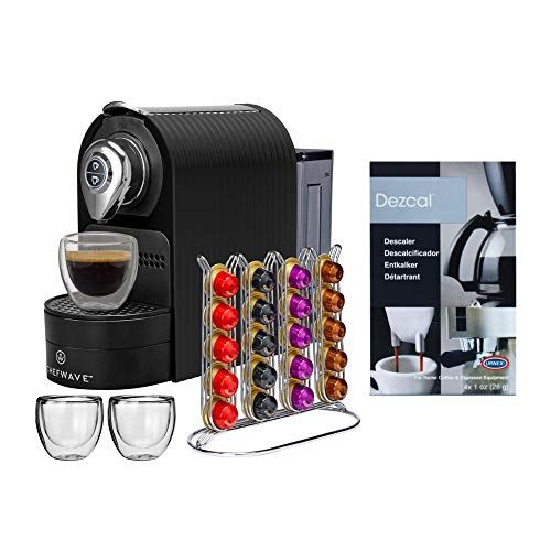  [아마존베스트]ChefWave Espresso Machine for Nespresso Compatible Capsule, Holder, Cups (Black) w/Descaling Powder Bundle Set (2 Items)