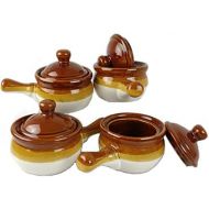 Chefcaptain Individual French Onion Soup Crock Chili Bowls with Handles and Lids, Ceramic 16 Ounces 4 Pack