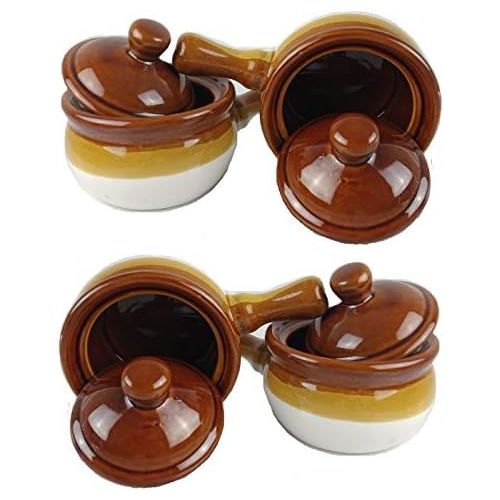  Chefcaptain Individual French Onion Soup Crock Chili Bowls with Handles and Lids, Ceramic 16 Ounces 4 Pack