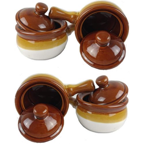  Chefcaptain Individual French Onion Soup Crock Chili Bowls with Handles and Lids, Ceramic 16 Ounces 4 Pack