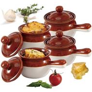 [아마존베스트]Chefcaptain Individual French Onion Soup Crock Chili Bowls with Handles and Lids, Ceramic LARGE 20 Ounces 4 Pack (BROWN CREAM)