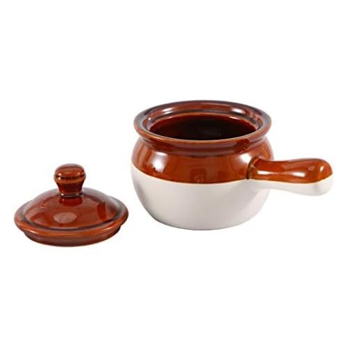  [아마존베스트]Chefcaptain Individual French Onion Soup Crock Chili Bowls with Handles and Lids, Ceramic LARGE 20 Ounces 4 Pack (BROWN CREAM)