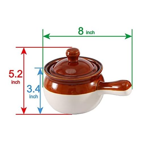  [아마존베스트]Chefcaptain Individual French Onion Soup Crock Chili Bowls with Handles and Lids, Ceramic LARGE 20 Ounces 4 Pack (BROWN CREAM)