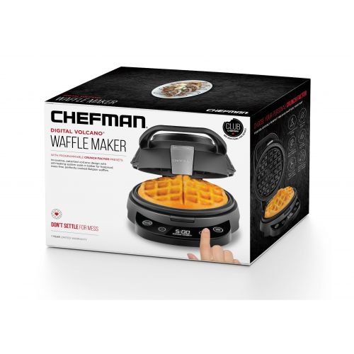  Chefman Perfect Pour Volcano Belgian Waffle Maker w/ Nonstick Plates, Cleaning Tool & Measuring Cup Included, Black