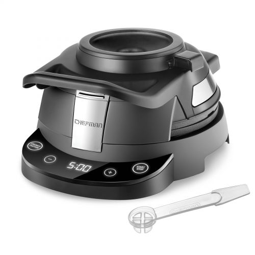  Chefman Perfect Pour Volcano Belgian Waffle Maker w/ Nonstick Plates, Cleaning Tool & Measuring Cup Included, Black