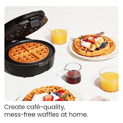  Chefman Anti-Overflow Belgian Waffle Maker w/Shade Selector, Temperature Control, Mess Free Moat, Round Iron w/Nonstick Plates & Cool Touch Handle, Measuring Cup Included, Black, RJ04-AO-4