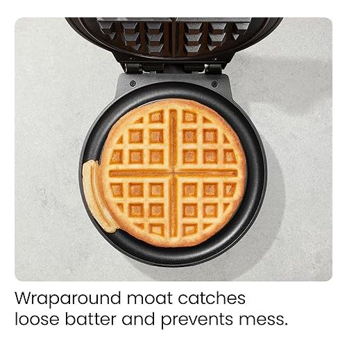  Chefman Anti-Overflow Belgian Waffle Maker w/Shade Selector, Temperature Control, Mess Free Moat, Round Iron w/Nonstick Plates & Cool Touch Handle, Measuring Cup Included, Black, RJ04-AO-4