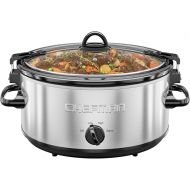 Chefman 6 Quart Slow Cooker with Locking Lid, Ceramic Crock with Portable Cook and Carry Travel Latching Lock, Large Easy Clean Dishwasher Safe Pot Insert, Manual 3 Heat Settings, Stainless Steel