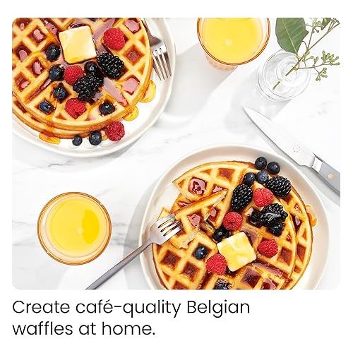  Chefman Rotating Belgian Waffle Maker, 180° Flip Iron w/ Non-Stick Plates, Adjustable Timer, Locking Lid, & Drip Plate, Space Saving Storage, Mess-Free Breakfast, Stainless Steel/Black