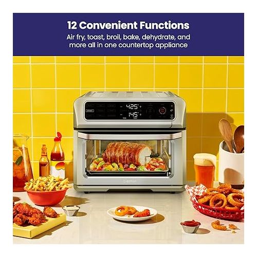  Chefman Air Fryer Toaster Oven Combo with Probe Thermometer, 12-In-1 Stainless Steel Convection Countertop, 10 Inch Pizza, 4 Slices of Toast, Cooking, Baking, Toasting, Roaster Oven Airfryer 20QT