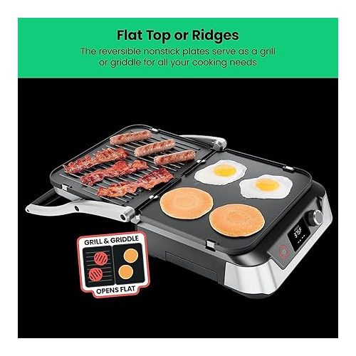  Chefman 5-in-1 Digital Panini Press Grill Sandwich Maker and Griddle Grill Combo with Removable, Reversible Dishwasher-Safe Grilling Plates, Opens 180° for Indoor BBQ /Flat Top Grill, Stainless steel