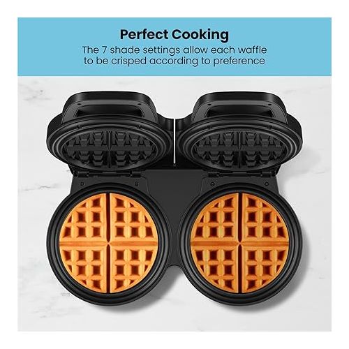  Chefman Double Waffle Maker, 2 at a Time 6-Inch Belgian Waffle Maker with Mess Free Moat and 7 Shade Settings Temp Control, Electric Non Stick Waffle Iron Griddle, Hashbrowns, Keto Chaffle Maker