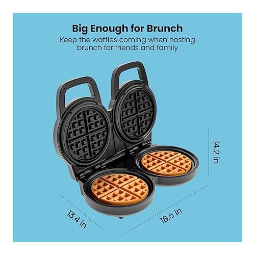  Chefman Double Waffle Maker, 2 at a Time 6-Inch Belgian Waffle Maker with Mess Free Moat and 7 Shade Settings Temp Control, Electric Non Stick Waffle Iron Griddle, Hashbrowns, Keto Chaffle Maker