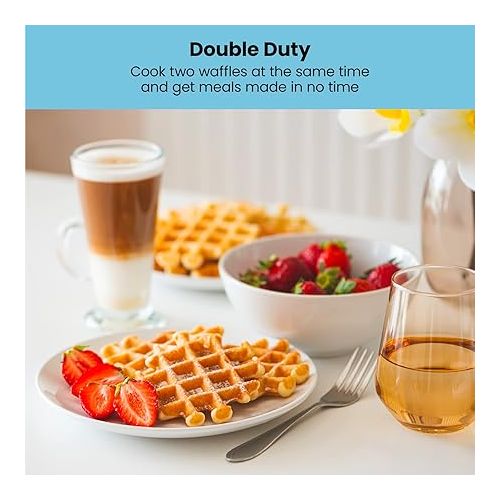  Chefman Double Waffle Maker, 2 at a Time 6-Inch Belgian Waffle Maker with Mess Free Moat and 7 Shade Settings Temp Control, Electric Non Stick Waffle Iron Griddle, Hashbrowns, Keto Chaffle Maker