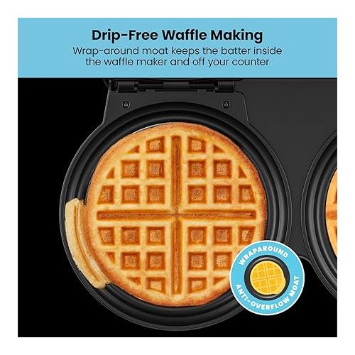  Chefman Double Waffle Maker, 2 at a Time 6-Inch Belgian Waffle Maker with Mess Free Moat and 7 Shade Settings Temp Control, Electric Non Stick Waffle Iron Griddle, Hashbrowns, Keto Chaffle Maker