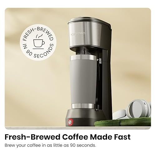  CHEFMAN Single Serve Coffee Maker, K Cup Coffee Machine: Compatible with K-Cup Pods and Ground Coffee, Brew 6 to 14oz Cup Drip Coffee Maker, Cup Lift, Filter Included