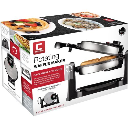  [아마존베스트]Chefman Rotating Belgian Waffle Maker 180° Single Flip Waffle Iron w/Non-Stick Plates Creates Restaurant Style Waffles Adjustable Timer & Locking Lid Space Saving Includes Drip Pla