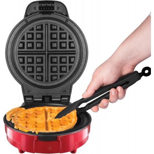  [아마존베스트]Chefman Anti-Overflow Belgian Maker w/Shade Selector & Mess Free Moat Round Waffle-Iron w/Nonstick Plates & Cool Touch Handle, Measuring Cup Included, Red