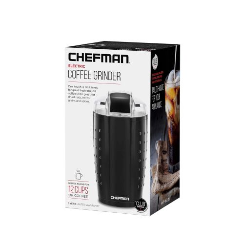  Chefman Electric One-Touch Coffee Grinder for Fresh Coffee Grounds, Durable Stainless Steel Blades, 100 Gram/ 3.5 oz. Bean Capacity, for Up to 12 Cups of Coffee, Powerful 150 Watt,