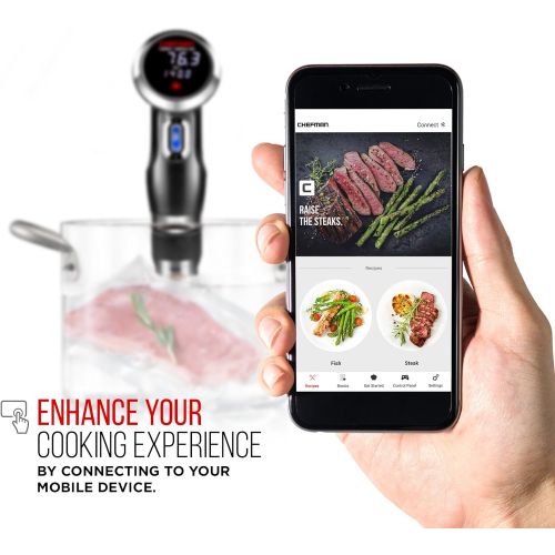  Chefman Sous Vide Immersion Circulator w/ Wi-Fi, Bluetooth & Digital Interface, Touchscreen Display, Sous-Vide Cooker Includes Connected App for Guided Cooking, Adjustable Clamp, 1