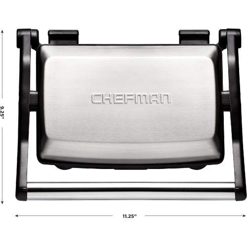  Chefman Electric Panini Press Grill and Gourmet Sandwich Maker w/ Non-Stick Coated Plates, Opens 180 Degrees to Fit Any Type or Size Food, Dishwasher Safe Removable Drip Tray, Stai