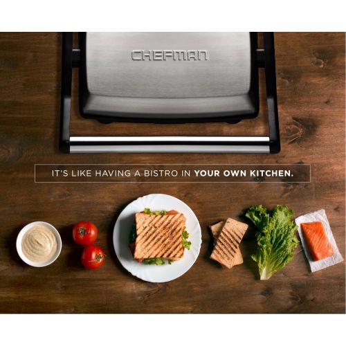  Chefman Electric Panini Press Grill and Gourmet Sandwich Maker w/ Non-Stick Coated Plates, Opens 180 Degrees to Fit Any Type or Size Food, Dishwasher Safe Removable Drip Tray, Stai