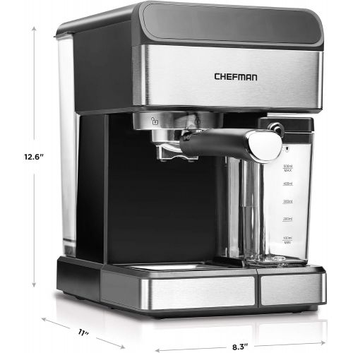  Chefman 6-in-1 Espresso Machine,Powerful 15-Bar Pump,Brew Single or Double Shot, Built-In Milk Froth for Cappuccino & Latte Coffee, XL 1.8 Liter Water Reservoir, Dishwasher-Safe Pa