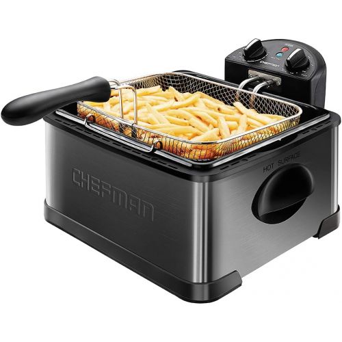  Chefman Deep Fryer with Basket Strainer, 4.5 Liter XL Jumbo Size Adjustable Temperature & Timer, Perfect Chicken, Shrimp, French Fries, Chips & More, Removable Oil Container, Black