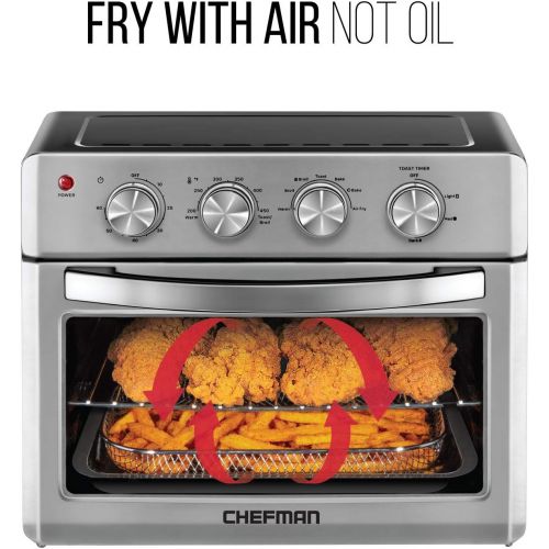  Chefman Air Fryer Toaster Oven, 6 Slice, 26 QT Convection AirFryer w/ Auto Shut-Off, 60 Min Timer; Roast, Bake, Fry Oil-Free, Nonstick Interior, Accessories & Cookbook Included, St