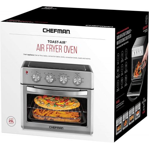  Chefman Air Fryer Toaster Oven, 6 Slice, 26 QT Convection AirFryer w/ Auto Shut-Off, 60 Min Timer; Roast, Bake, Fry Oil-Free, Nonstick Interior, Accessories & Cookbook Included, St