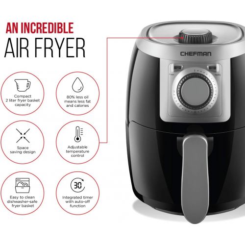  CHEFMAN Small, Compact Air Fryer Healthy Cooking, 2 Qt, Nonstick, User Friendly and Adjustable Temperature Control w/ 60 Minute Timer & Auto Shutoff, Dishwasher Safe Basket, BPA -