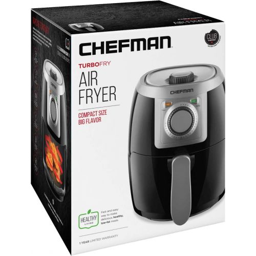  CHEFMAN Small, Compact Air Fryer Healthy Cooking, 2 Qt, Nonstick, User Friendly and Adjustable Temperature Control w/ 60 Minute Timer & Auto Shutoff, Dishwasher Safe Basket, BPA -