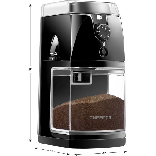  Chefman Coffee Grinder Electric Burr Mill - Freshly Grinds Up to 2.8oz Beans, Large Hopper with 17 Grinding Options for 2-12 Cups, Easy One Touch Operation, Cleaning Brush Included