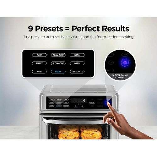  CHEFMAN Air Fryer Toaster Oven XL 20L, Healthy Cooking & User Friendly, Countertop Convection Bake & Broil, 9 Cooking Functions, Auto Shut-Off 60 Min Timer, Nonstick Stainless Stee