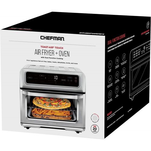  CHEFMAN Air Fryer Toaster Oven XL 20L, Healthy Cooking & User Friendly, Countertop Convection Bake & Broil, 9 Cooking Functions, Auto Shut-Off 60 Min Timer, Nonstick Stainless Stee