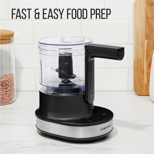  Chefman Electric 4-Cup Food Chopper Blender with Revolutionary Vertical Motion Auto-Chopping for Perfectly Even Mixing Results, Dishwasher-Safe Stainless Steel Dual Blades, BPA-Fre