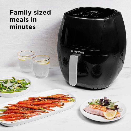  Chefman TurboFry Touch 8 Quart Air Fryer w/ XL Viewing Window & Advanced Digital Display, Fry with Less Oil for Healthy Food, Adjustable Temperature Control, Cooking Presets & Dish