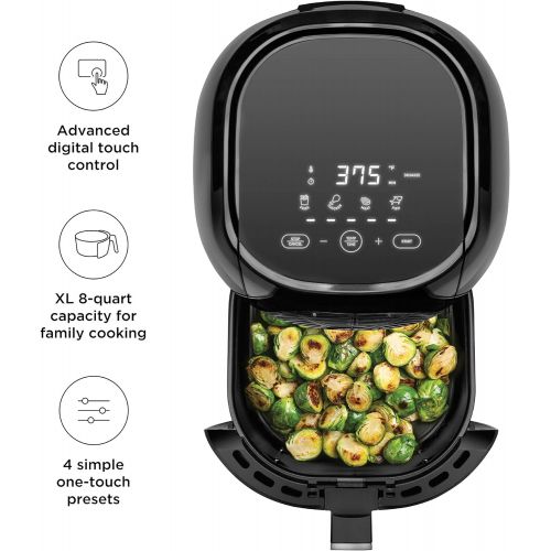  Chefman TurboFry Touch 8 Quart Air Fryer w/ XL Viewing Window & Advanced Digital Display, Fry with Less Oil for Healthy Food, Adjustable Temperature Control, Cooking Presets & Dish