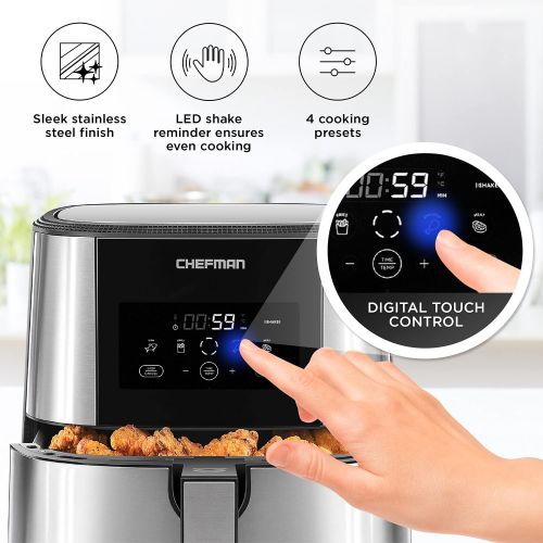  CHEFMAN Large Air Fryer Max XL 8 Qt, Healthy Cooking, User Friendly, Nonstick Stainless Steel, Digital Touch Screen with 4 Cooking Functions, BPA-Free, Dishwasher Safe Basket, Preh