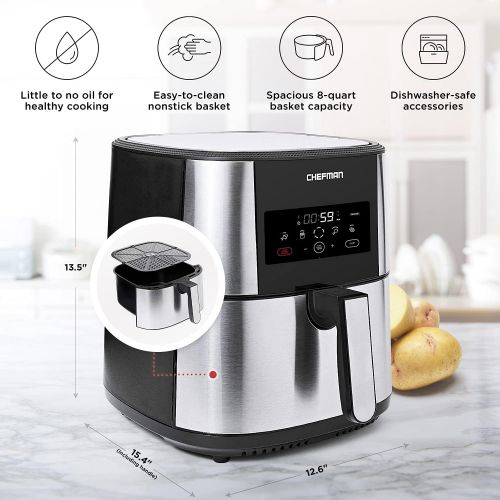  CHEFMAN Large Air Fryer Max XL 8 Qt, Healthy Cooking, User Friendly, Nonstick Stainless Steel, Digital Touch Screen with 4 Cooking Functions, BPA-Free, Dishwasher Safe Basket, Preh