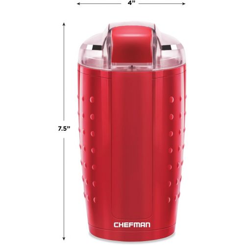  Chefman Electric One-Touch Coffee-Grinder for Fresh Coffee-Grounds, Durable Stainless Steel Blades, 100 Gram/ 3.5 oz. Bean Capacity, for Up to 12 Cups of Coffee, Powerful 150 Watt,
