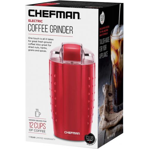  Chefman Electric One-Touch Coffee-Grinder for Fresh Coffee-Grounds, Durable Stainless Steel Blades, 100 Gram/ 3.5 oz. Bean Capacity, for Up to 12 Cups of Coffee, Powerful 150 Watt,