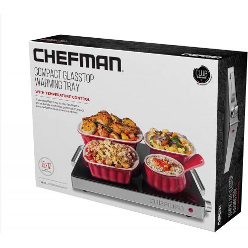  Chefman Compact Glasstop Warming Tray with Adjustable Temperature Control Perfect for Buffets, Restaurants, Parties, Events, Home Dinners and Travel, Mini 15x12 Inch Surface, Keeps