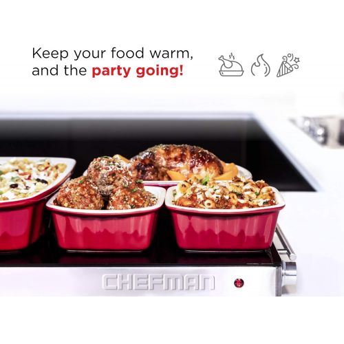  Chefman Compact Glasstop Warming Tray with Adjustable Temperature Control Perfect for Buffets, Restaurants, Parties, Events, Home Dinners and Travel, Mini 15x12 Inch Surface, Keeps